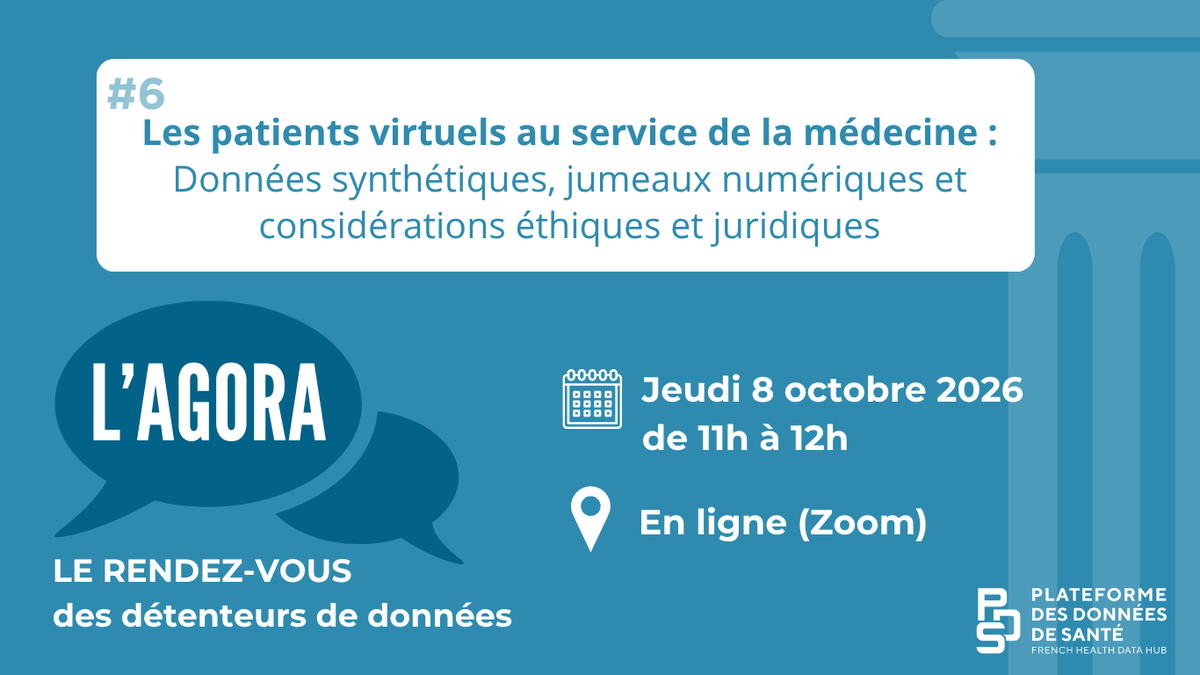 healthdatahub's tweet photo. 📢 "Les patients virtuels au service de la médecine"
La prochaine session de "L’Agora" sera consacrée aux enjeux techniques, cliniques, juridiques et éthiques des patients virtuels :
📆 Jeudi 8 oct., 11h
💻 En ligne

Détenteur de données, inscrivez-vous 👉 https://t.co/eumpNzpEV4 https://t.co/W4orGPYxFs