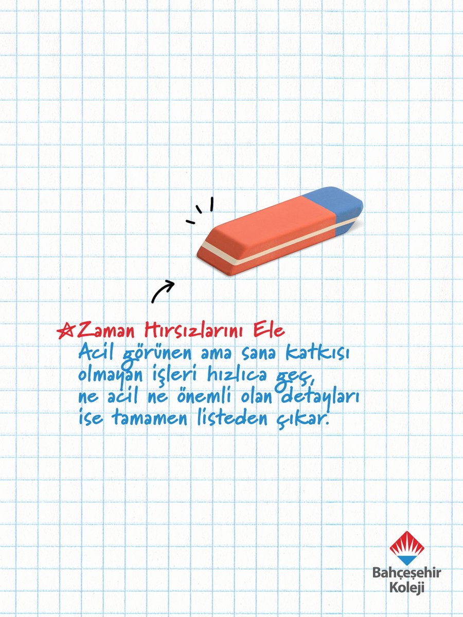 bahcesehir_k12's tweet photo. Verimli öğrenme, doğru yöntemlerle #BahçeşehirleOlur. 📌
Çalışma Odası 101’de bu ay; yeni eğitim dönemi başlarken görevleri, ödevleri ve hedefleri doğru sıralamamızı sağlayan Eisenhower Matrisi tekniğini keşfediyoruz.
Zamanını doğru yönetmek, hedeflerine daha emin adımlarla ilerlemek ve öğrenme sürecini verimli hale getirmek #BahçeşehirleOlur! 🎯✨

#BahçeşehirKoleji