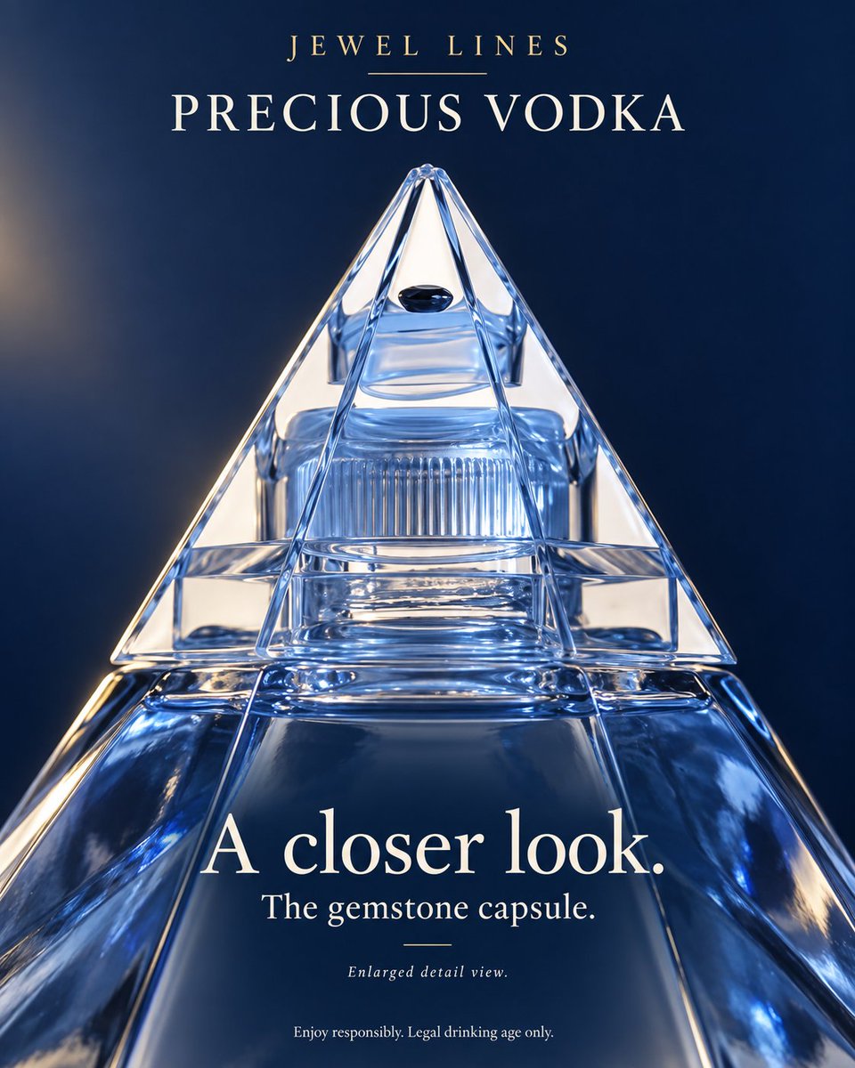 WitoldWpopiel's tweet photo. A closer look at Precious.

The transparent, pointed cap reveals the gemstone capsule—a distinctive detail of our diamond-shaped bottle.

Had you noticed this detail before?

The image shows an enlarged detail.

#PreciousVodka #JewelLines #Gemstone #BottleDesign

Enjoy responsibly. Legal drinking age only.