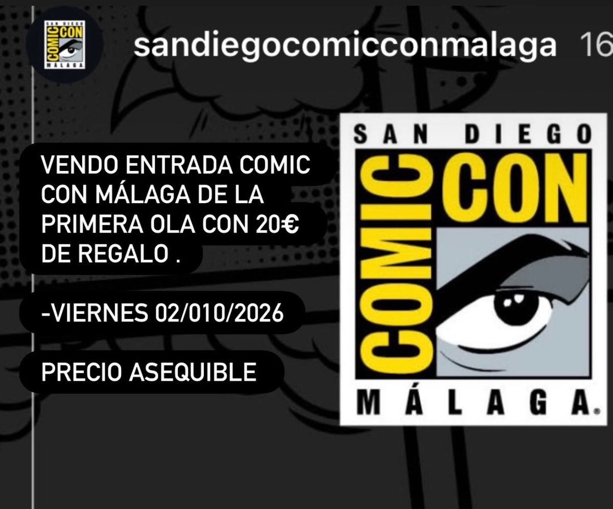 olivkamfan's tweet photo. holaaa un amigo vende una entrada para la comic-con para el viernes 2 por 50€ con el cashback de 20€ (se quedaría en 30 si compras algo allí) ya que no puede ir 

una ayudita porfa 🥲 https://t.co/hduALMo8iI