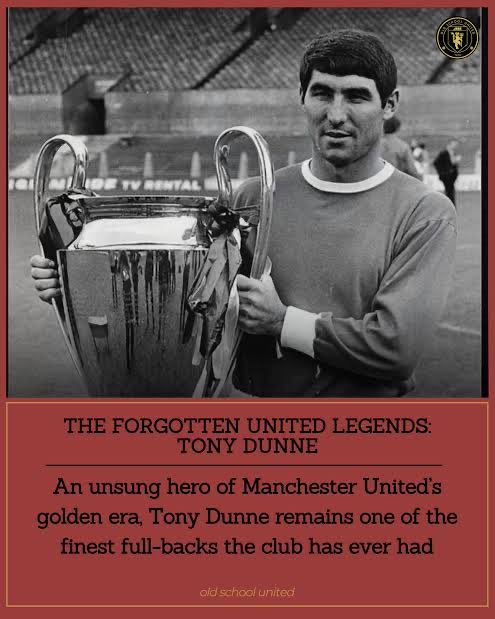 Penrith360369's tweet photo. 🏆🏆🏆🏆
Tony Dunne made his debut for Manchester United on 15 October 1960 against Burnley in a Football League First Division match. Signed from Shelbourne for £5,000, the 19-year-old Irish defender stepped in at left-back at Turf Moor to cover for the injured Noel Cantwell. It proved to be a difficult introduction to English football, as United suffered a 5–3 defeat. Dunne found himself bested by Burnley winger John Connolly, later remarking that the closest he got to Connolly was shaking his hand afterward. Despite the rough start, this match marked the beginning of an illustrious 535-game United career.
Tony Dunne scored two goals for Manchester United during his 13-year career at the club.
Major Trophies
1 European Cup (1967–68)
2 Football League First Division Titles (1964–65, 1966–67)
1 FA Cup (1962–63)