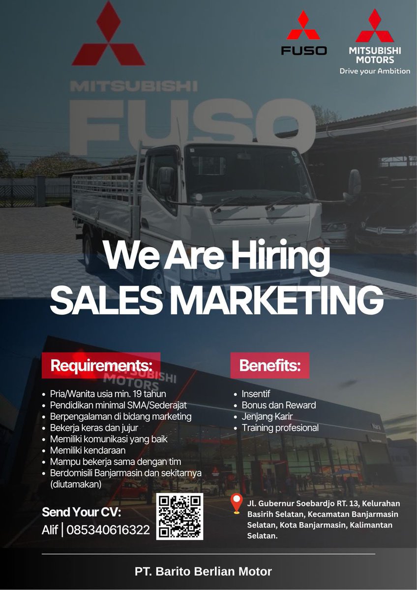 Infolokerkalsel's tweet photo. LOWONGAN SALES MARKETING

PT. Barito Berlian Motor membuka kesempatan untuk posisi Sales Marketing.

📍 Banjarmasin
📞 Alif: 085340616322

Kirim CV dan segera bergabung!

#lokerterbaru #kalsel #lokerkalsel #infolokerkalimantanselatan #lokerterbaru https://t.co/fgpK7ykGJ4
