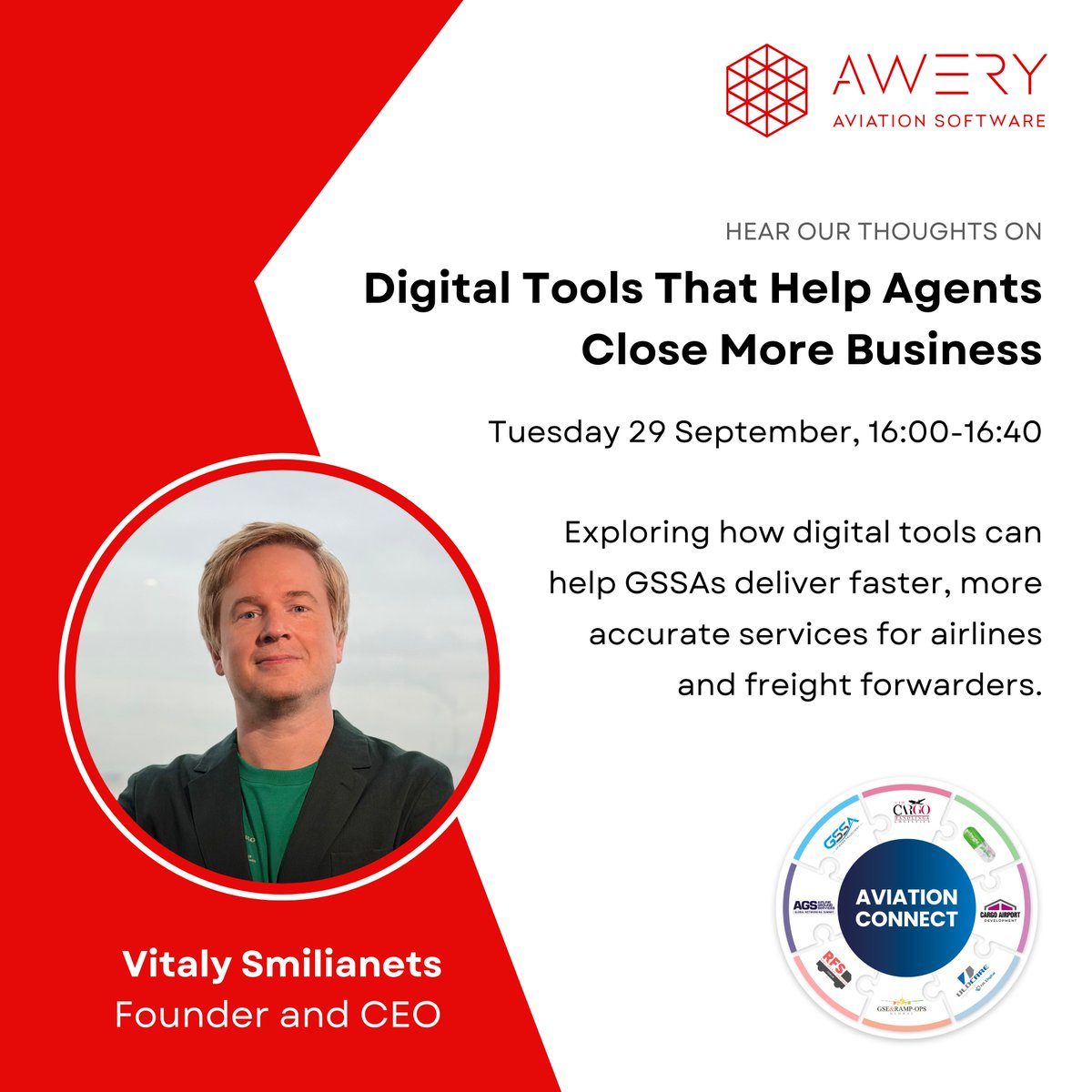 AweryAero's tweet photo. Awery is heading to Athens for Aviation Connect 2026, where Vitaly Smilianets (Founder and CEO) will join the panel, ‘Digital Tools That Help Agents Close More Business.’
🔗 View the conference agenda: https://t.co/3A6gp4ZtYD
#AviationConnect2026 #AirCargo #GSSA #AweryAviation https://t.co/iPmVjoYp0a