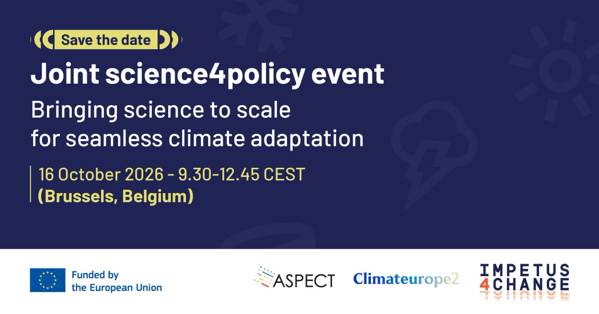 ASPECT_project's tweet photo. Don't forget to sign up for our joint policy event! 

On Friday 16 October, we will join Impetus4Change and Climateurope2  for a half-day, high-level discussion on combined insights and policy recommendations.

Find out more on the ASPECT website: https://t.co/NVjAXswiNs https://t.co/ONiDjtusu0