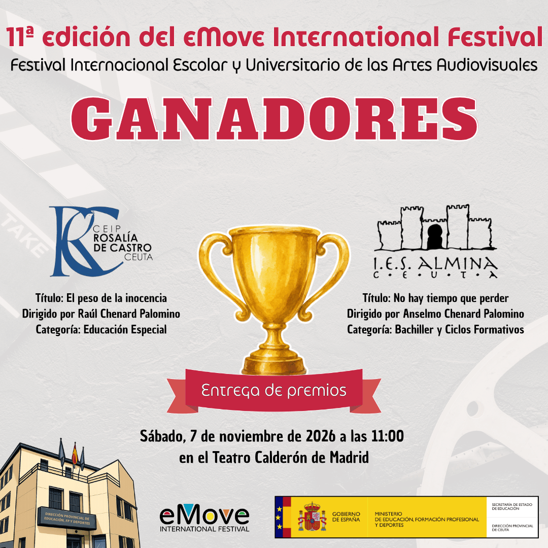 upeceuta's tweet photo. ¡Talento de Ceuta que llega muy lejos!

El CEIP Rosalía de Castro y el IES Almina son los ganadores de la 11ª edición del Festival Internacional Escolar y Universitario de las Artes Audiovisuales. 

Consulta toda la información en el siguiente enlace: https://t.co/HmWItUqVAZ https://t.co/QrpHCdEZTW
