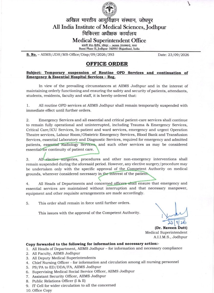DrSaranshverma's tweet photo. 𝗛𝗼𝘄 𝗹𝗼𝗻𝗴 𝘄𝗶𝗹𝗹 𝘁𝗵𝗶𝘀 𝗱𝗼𝘂𝗯𝗹𝗲 𝘀𝘁𝗮𝗻𝗱𝗮𝗿𝗱 𝗼𝗳 𝘁𝗵𝗲 𝗮𝗱𝗺𝗶𝗻𝗶𝘀𝘁𝗿𝗮𝘁𝗶𝗼𝗻 𝗰𝗼𝗻𝘁𝗶𝗻𝘂𝗲??

Every time, they just hand us the “𝗣𝗮𝘁𝗶𝗲𝗻𝘁 𝗖𝗮𝗿𝗲” 𝗹𝗼𝗹𝗹𝗶𝗽𝗼𝗽 and move on.
The notice keeps beating the drum of “𝗣𝗮𝘁𝗶𝗲𝗻𝘁 𝗖𝗮𝗿𝗲” again and again…

But when our own 𝗿𝗲𝘀𝗶𝗱𝗲𝗻𝘁𝘀 𝗵𝗮𝗱 𝗱𝗲𝗻𝗴𝘂𝗲 𝗳𝗲𝘃𝗲𝗿 and became patients themselves, 𝘄𝗵𝗲𝗿𝗲 𝘄𝗮𝘀 𝘁𝗵𝗲 𝗮𝗱𝗺𝗶𝗻𝗶𝘀𝘁𝗿𝗮𝘁𝗶𝗼𝗻 𝘁𝗵𝗲𝗻?

𝗪𝗵𝗲𝗿𝗲 𝗱𝗶𝗱 “𝗣𝗮𝘁𝗶𝗲𝗻𝘁 𝗖𝗮𝗿𝗲” 𝗱𝗶𝘀𝗮𝗽𝗽𝗲𝗮𝗿?
P𝗮𝘁𝗶𝗲𝗻𝘁 𝗰𝗮𝗿𝗲 𝗺𝗮𝘁𝘁𝗲𝗿𝘀 — 𝗯𝘂𝘁 𝗿𝗲𝘀𝗶𝗱𝗲𝗻𝘁 𝗰𝗮𝗿𝗲 𝗺𝗮𝘁𝘁𝗲𝗿𝘀 𝘁𝗼𝗼!!

#AIIMSJodhpur #AIIMS #MedTwitter