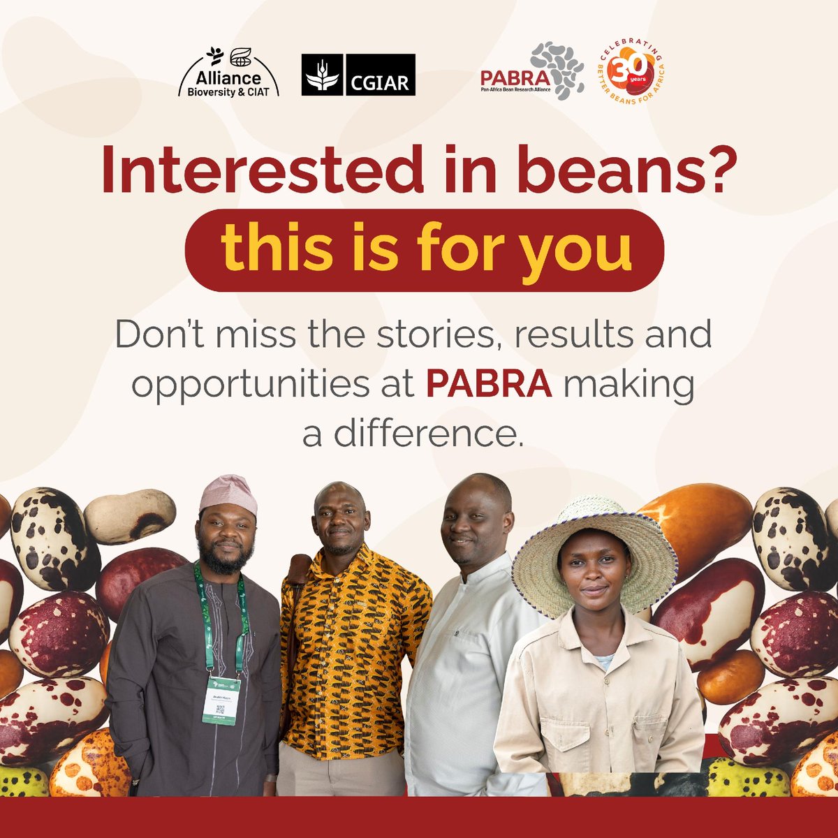 BiovIntCIAT_eng's tweet photo. 🫘🌱 Beans are helping strengthen livelihoods, nutrition, and resilience across Africa. 
🤝 Meet the people behind the impact with #PABRA Friends. @_PABRA 
📖 Read our latest edition: https://t.co/6gp7f0sHfc
📩 Join our mailing list: https://t.co/C3Z0iNnMsx https://t.co/O7tbEC1Pvz