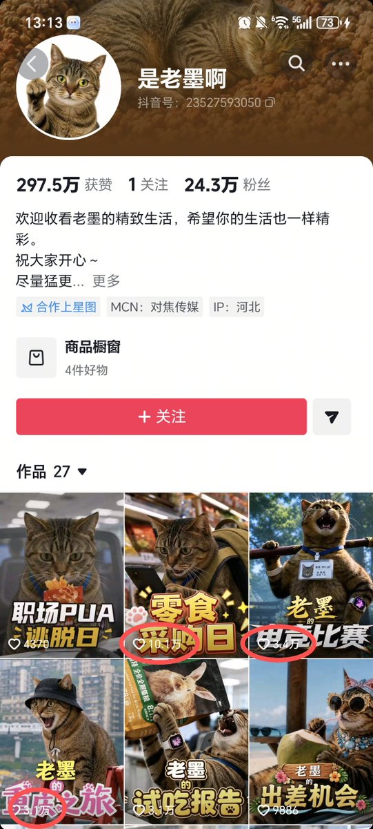 linmurannut's tweet photo. 抖音「AI 萌宠」有多火？

相关话题播放量已破 26 亿，头部账号单条广告报价最高 8 万 ——@云咪猫生哲学 靠一条 "云咪打工"vlog 一夜十���万赞，单平台涨到 24.8 万粉，韩束、方太等品牌商单排到了几个月后。

看着门槛低，能跑出顶流的却很少：做得起来的账号，��是「固定形象 + 鲜明性格 + 生活气场景」—— 比如 24 万粉的「老墨」，职场、出差、零食全是日常切片，观众追的是 "猫生"，品牌买的是 "人格"。

工具人人都有，稀缺的是内容人格。

我用豆包简单复刻一下视频，提示词看评论区👀