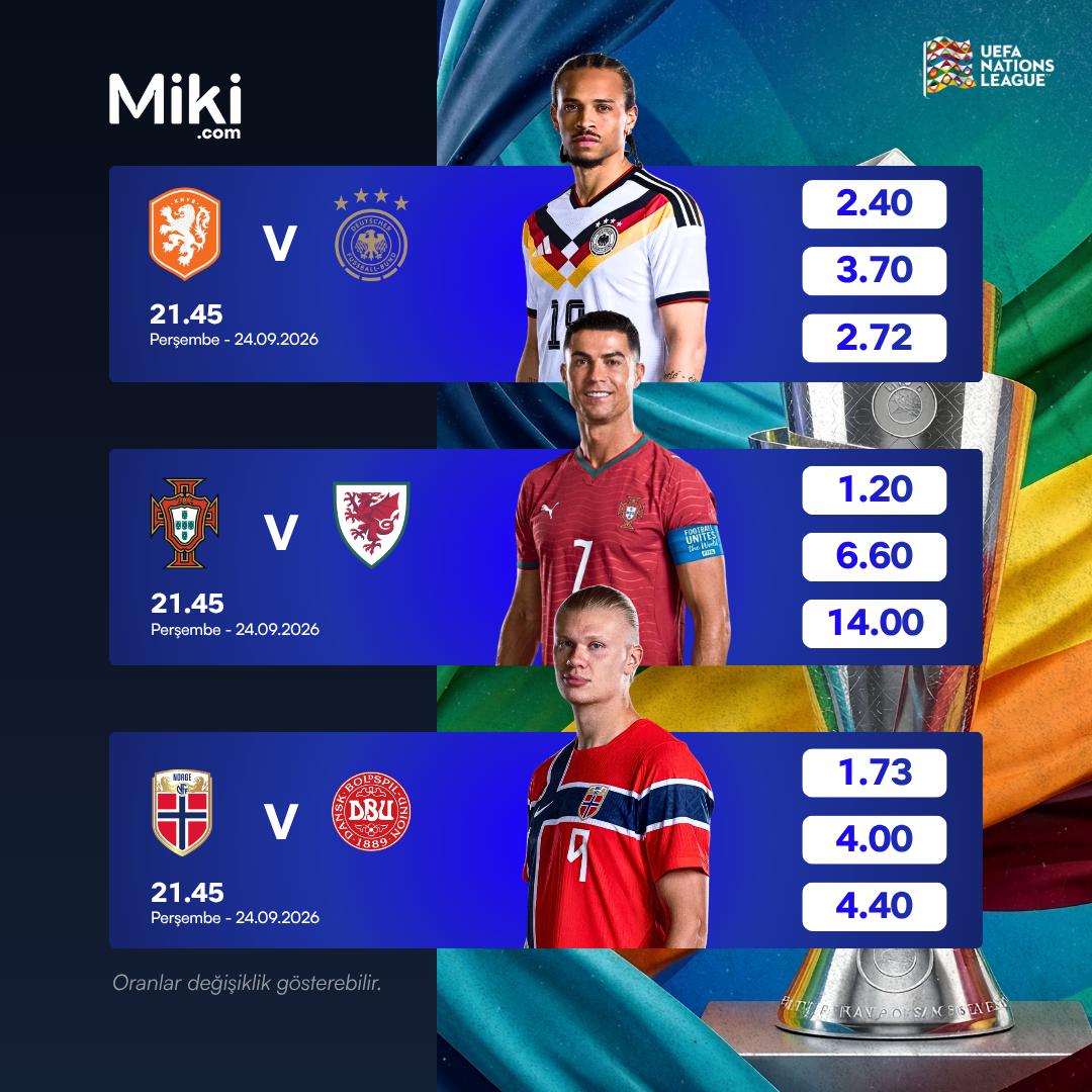 3cc1pk's tweet photo. Günün heyecanını kaçırma! UEFA Uluslar Ligi maçları ve yüksek oran seçenekleri Miki’de seni bekliyor!

🔗: https://t.co/3trUgNeiGr

#Perşembe Mansur Yavaş Hagi New York Paradox
Trump Milli Takım Bizim cocuklar  Wilfried Singo Türkiye - Fransa Ronaldo  Portekiz Norveç Hollanda https://t.co/LtnIYPElll