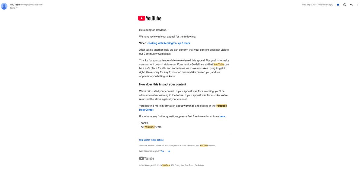 RemigtonRowland's tweet photo. @TeamYouTube Hope you guys doing well. I'm having a  issue with a video of mine that was took down. 1st time it happed I had it appealed and it was put back up. Less then 2 weeks its was taken down again for the same reason. is there anyway you can help me https://t.co/x5CU7ZmyyO