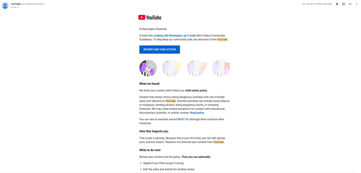 RemigtonRowland's tweet photo. @TeamYouTube Hope you guys doing well. I'm having a  issue with a video of mine that was took down. 1st time it happed I had it appealed and it was put back up. Less then 2 weeks its was taken down again for the same reason. is there anyway you can help me https://t.co/x5CU7ZmyyO