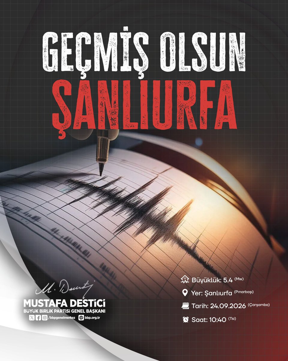 Mustafa_Destici's tweet photo. Merkez üssü Şanlıurfa’nın Karaköprü ilçesi olan ve çevre illerimizde de hissedilen 5,4 büyüklüğündeki depremden etkilenen tüm vatandaşlarımıza geçmiş olsun dileklerimi iletiyor, Cenab-ı Allah’tan herhangi bir can kaybı ve olumsuzluk yaşanmamasını niyaz ediyorum.

Yüce Allah ülkemizi ve milletimizi her türlü kötülükten ve doğal afetten muhafaza eylesin. 🇹🇷🤲