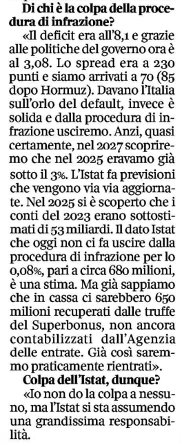 valentinivaler's tweet photo. Sul "Corriere della Sera" stamattina c'è Arianna Meloni - massima qualifica nel curriculum: "sorella di presidente del Consiglio" - che spiega a Mario Draghi come vanno gestiti i conti pubblici e all'ISTAT (il cui presidente è stato nominato peraltro dalla di lei sorella) come fare rilevazioni economiche.

Poi, per ribadire le sue competenze in materia, ripropone la panzana per cui "l'aumento della pressione fiscale dipende dal fatto che c'è più gente che paga le tasse: oggi ci sono 1.300.000 nuovi posti di lavoro". Bene, ci hai convinto, Arianna.