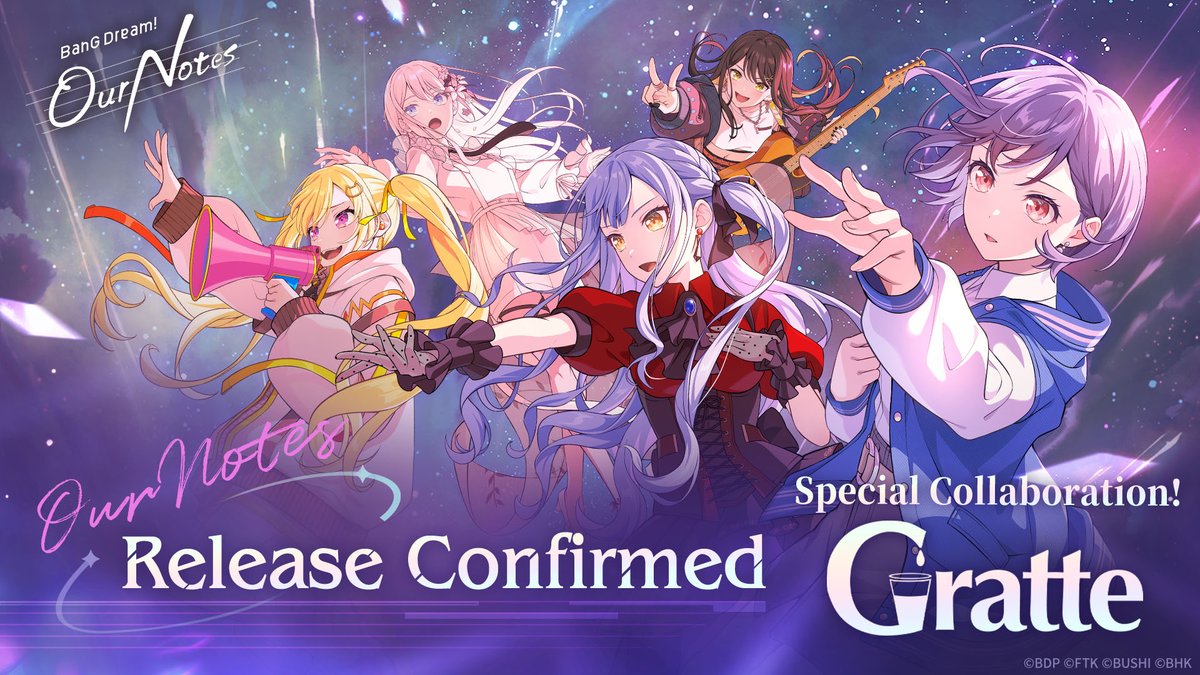 animatekl's tweet photo. On September 24th, to celebrate the release of "BanG Dream! Our Notes", a collaboration with animate Gratte has been confirmed!
Scheduled for Autumn 2026!
More details will be announced at a later date!
#BanGDream
#BanGDreamOurNotes
#OurNotes https://t.co/Q9MIO5Olyq