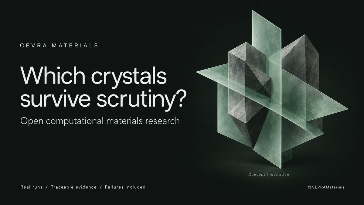 CEVRAMaterials's tweet photo. Introducing CEVRA Materials
AI can generate crystals — which ones survive scrutiny?
We’re building an open pipeline for crystal generation, structural screening and relaxation
Real runs, traceable evidence, failures included https://t.co/7z6SOyaUFo