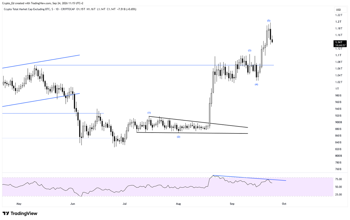 Crypto_Ed_NL's tweet photo. ALTS 
Majority did 5 legs up and 5th leg came with bearish divergence.
We may have started a correction. 

Some examples https://t.co/LTc86ZcBvz