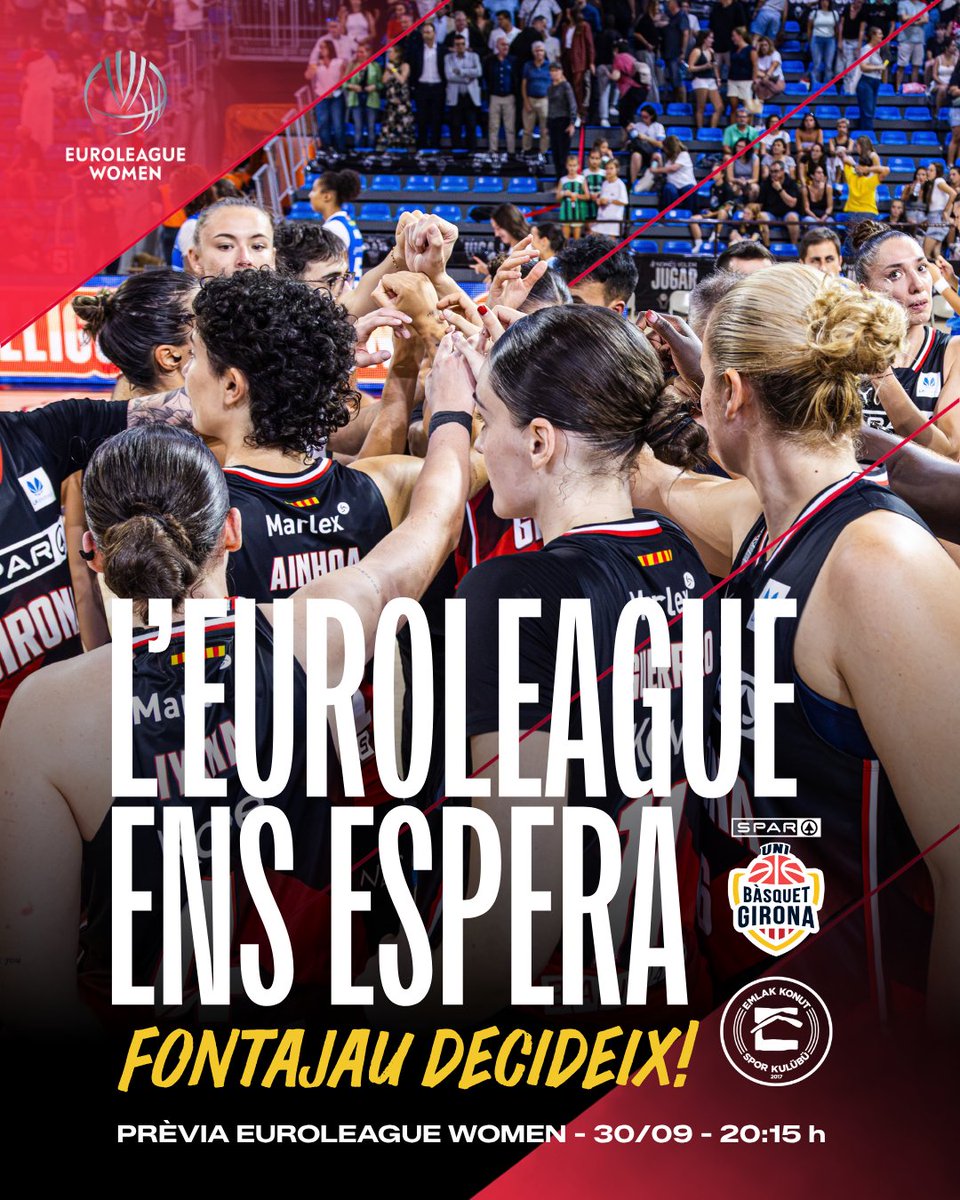 unigirona's tweet photo. Ja tenim rival per a la prèvia de l'#EuroLeagueWomen 🏆
🆚 Emlak Konut
📆 Dimecres 30, 20:15h
📍 Fontajau
🎟️ Entrades: https://t.co/bV8J5dPGvt https://t.co/DGRDk38j4W