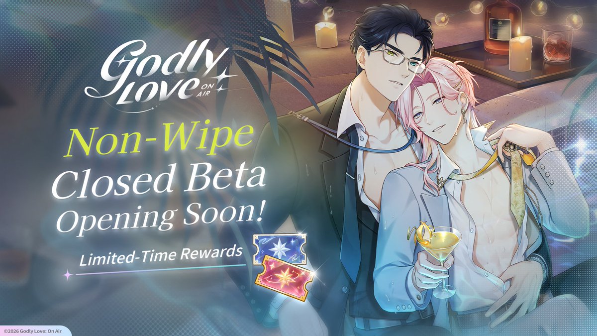 KamiKoi_EN's tweet photo. 📣Important News📣
Godly Love: On Air's Non-Wipe Beta Test will begin on Oct 6th, 2026 🎉

The game progress from this beta test will not be deleted and can be carried over to the official launch. If you wish to experience the events and game content in advance, come and join the beta test!

💫This beta test will have limited participants and features limited-time rewards! Just reach the goals to claim them!

📢More updates are on the way, so be sure to follow us on social media!

#BL #BoysLove #GLOA #GodlyLoveOnAir