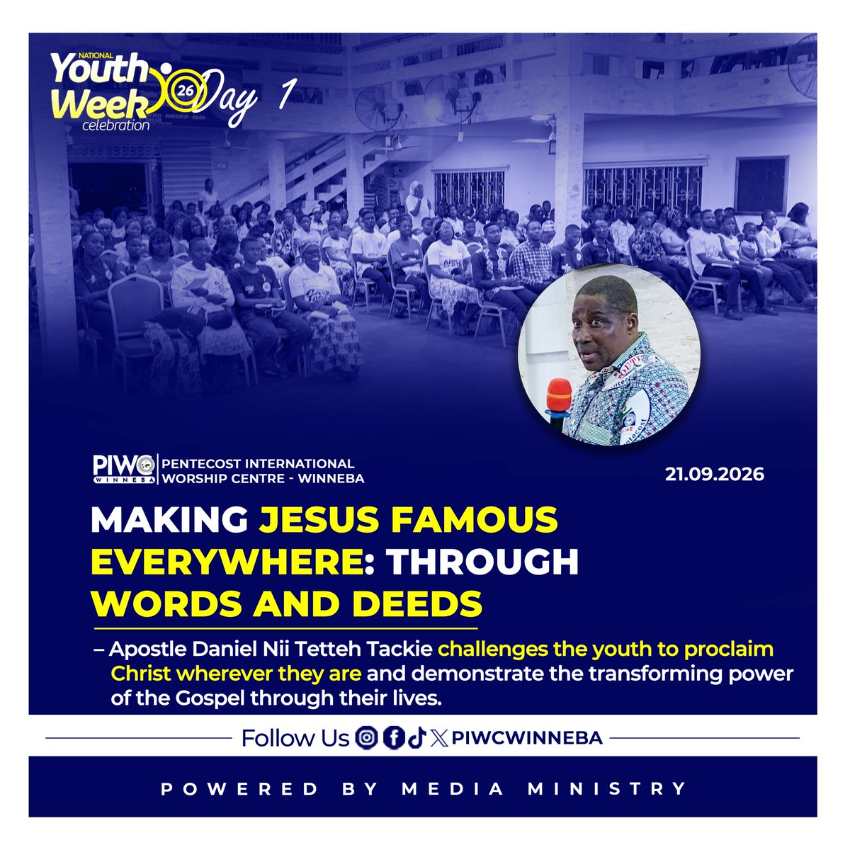 piwc_w's tweet photo. Believers were challenged to make Jesus famous everywhere by boldly proclaiming the Gospel and allowing their transformed lives, character, and actions to provide visible evidence of Christ⦠read more: https://t.co/a0q4mV8NsK
| #NYWC26 | #MakingJesusFamousEverywhere | #PossessingTheNations | #ReachOut | #TakeOver | #piwcwinneba |
ββββββββ
> Powered By:
> Youth and Media Ministry
