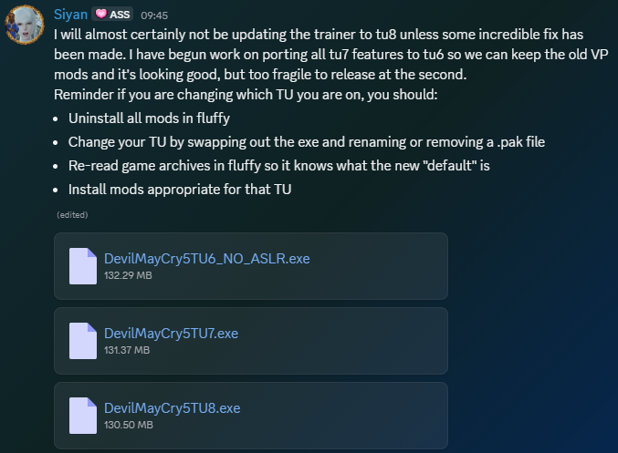 SSSiyan's tweet photo. re today's dmc5 update. If you need these links you can find them in HitchHiker's discord, linked in the collab trainer's mod description https://t.co/UBEmflv78N