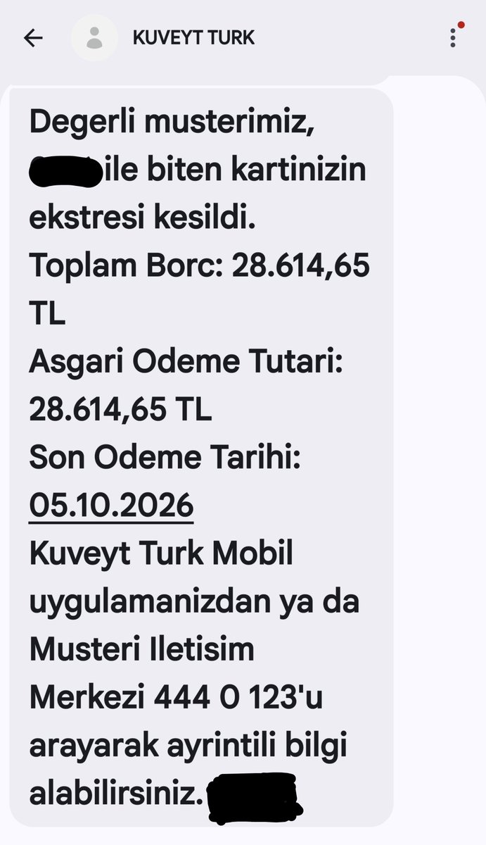 mitbicakkk's tweet photo. Kredi kartı aylık ekstre asgari ödemesi %100 olabilir mi? 2 aydır aylık ekstre kesiminde de  %20 - %40 OLMASI GEREKLİ DİYE BİLİYORUM FAKAT SİZLERDE SMS GELDİĞİNDE %100 Olarak Görünüyor.
Örnek; Fotoğrafta eklidir. @KTDestek @kuveytturk #şikayet #kuveyttürk @BDDKResmi https://t.co/cQvubyHsGw