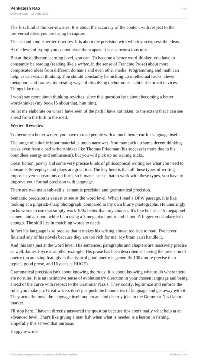 nosilverv's tweet photo. This is possibly my fave thing Venkatesh Rao has written: on how to become a good writer, and the distinction between thinking-first and writing-first writers. https://t.co/iip32moMG9