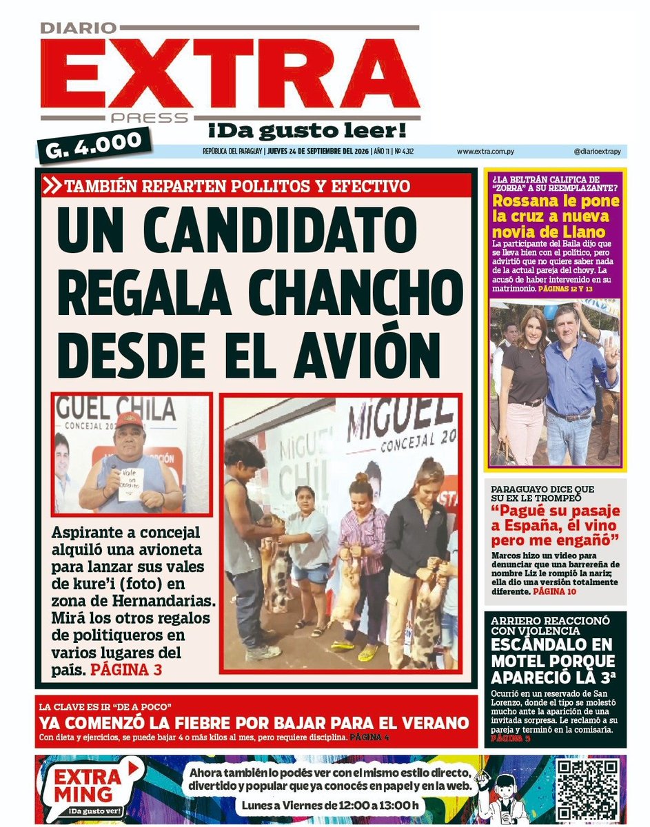 npyoficial's tweet photo. 📌 Compartimos la portada del @DiarioExtraPy de este jueves con sus títulos destacados
🗞 Adquirí tu diario aquí https://t.co/fIAfK5eP1P
#NPY #NosConecta https://t.co/nNnbSdUZTb