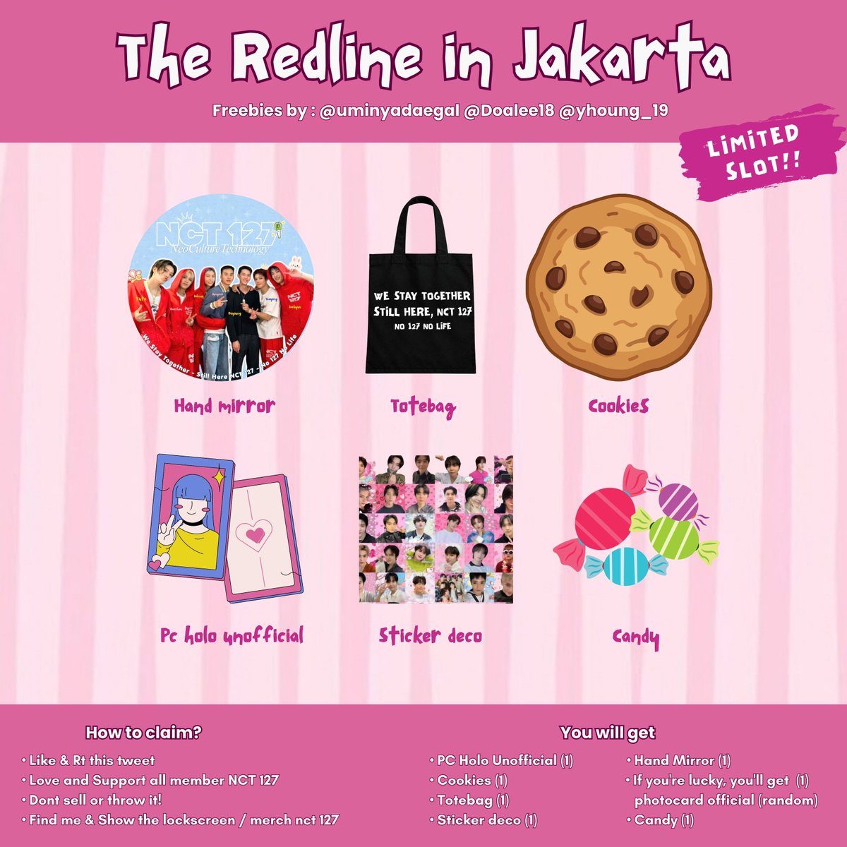 uminyadaegal's tweet photo. 🎀 NCT 127 : The Redline in Jakarta 🎀 
☆ freebies by ; @NadzifahYhoung @uminyadaegal @Doalee18

🗓️ Saturday, 3 Oktober 2026
📍 Indonesia Arena, Jakarta 
⏰ TBA

#NCT127_5TH_NEOCITY_THE_REDLINE
#THE_REDLINE_JAKARTA https://t.co/Wi5KBOkhm4