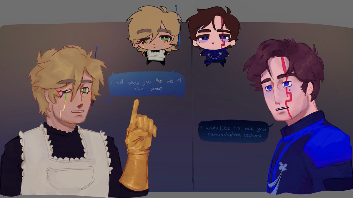 glowyb0y's tweet photo. I think I just like it when my favourite characters interact with each other 
#notquitehuman #nqh #captainmagmar #jmwFilms https://t.co/krwMqErEai