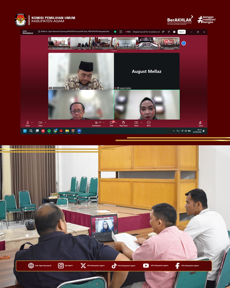 kpu_agam's tweet photo. #temanpemilih Komisi Pemilihan Umum (KPU) Kabupaten Agam mengikuti Ujian Nasional E-Learning PPID KPU Tahun 2026 yang dilaksanakan secara daring pada Selasa, 22 September 2026.

#kpumelayani
#kpuagam
#humaskpuagam https://t.co/tzQWVoQKyU