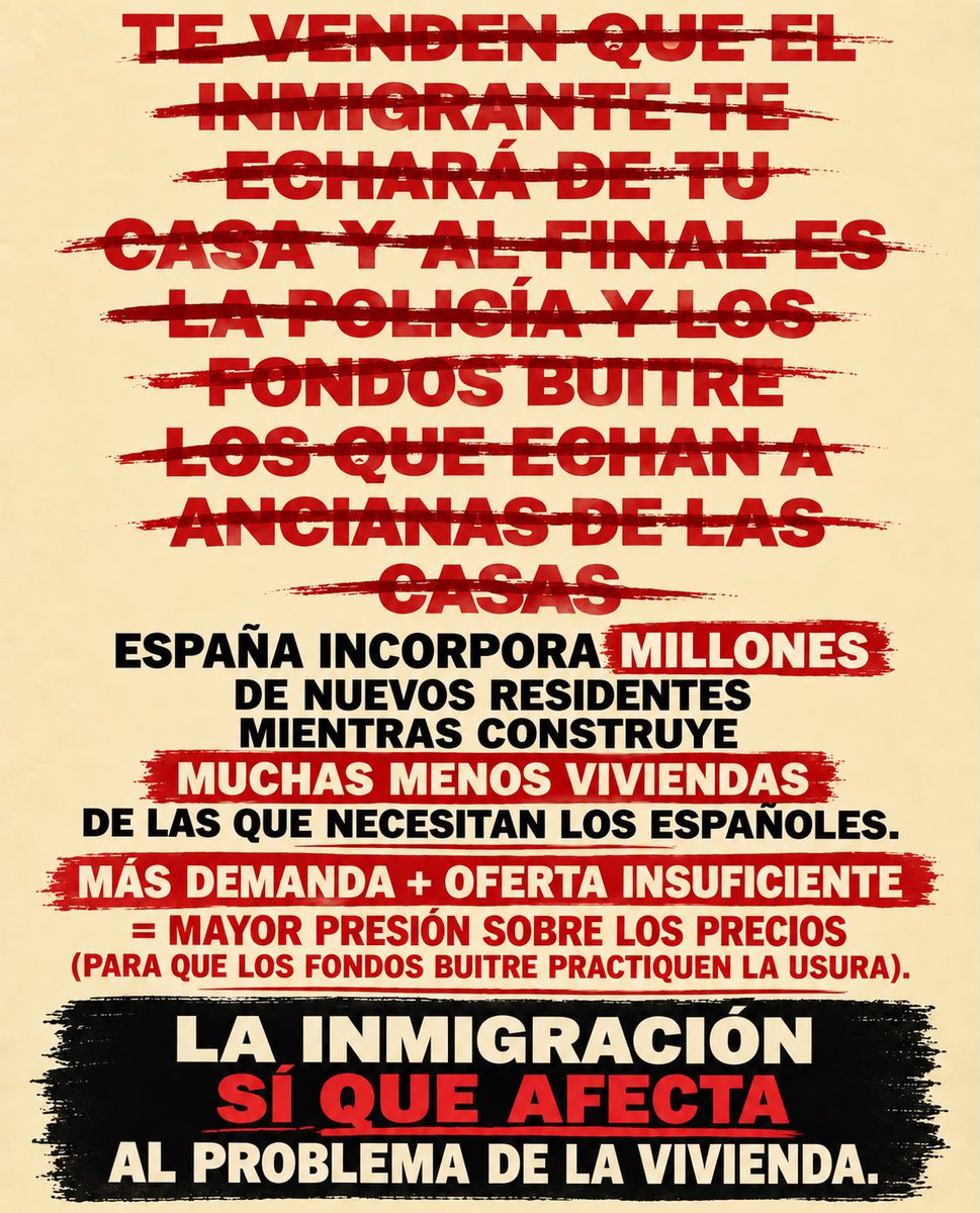 ARRAIGO_es's tweet photo. Aunque algunos señalen la luna y otros prefieran mirar el dedo, dejémoslo claro.
Son muchos los españoles que ven cómo una casa, un hogar, lo más elemental, se vuelve inalcanzable.
Los responsables están claros: políticas migratorias que aumentan la demanda sin vivienda suficiente, suelo bloqueado, escasa construcción y especulación.