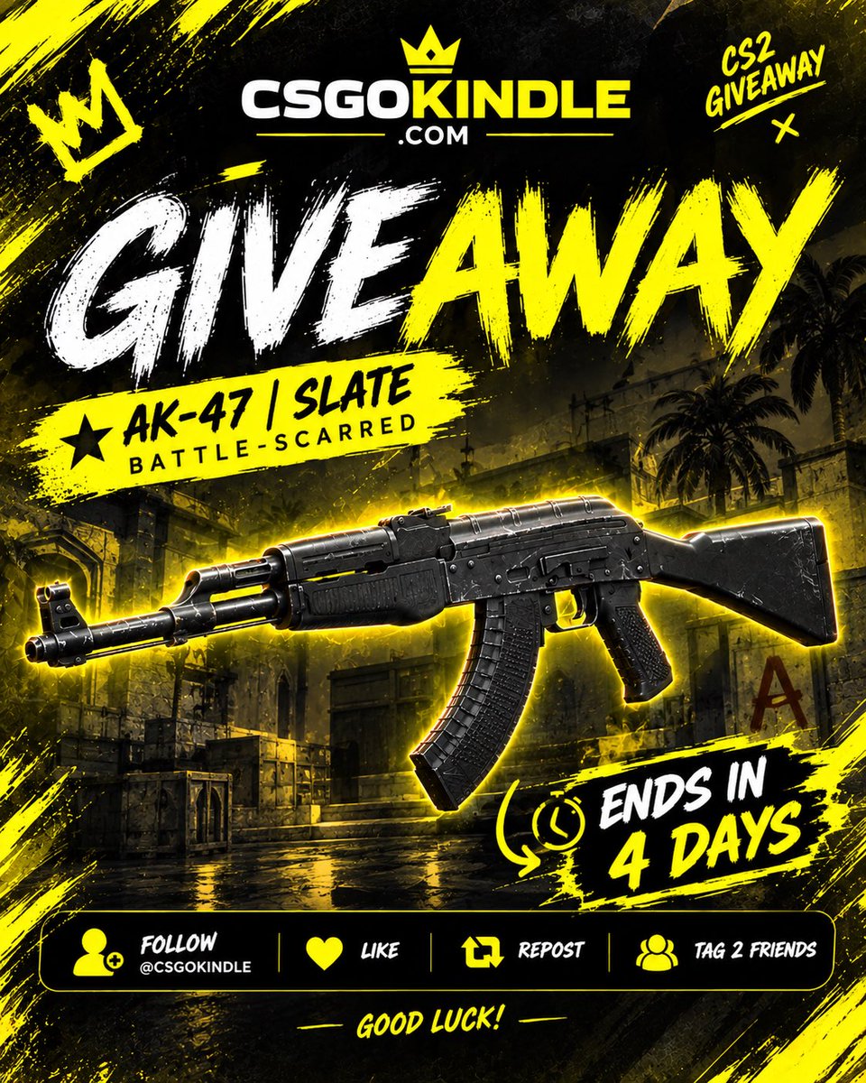 CSGOKindle's tweet photo. 🔥 AK-47 | Slate GIVEAWAY 🔥

Win this AK-47 | Slate (Battle-Scarred) 🖤

🎯 Follow @CSGOKindle
❤️ Like
🔁 Repost
👥 Tag 2 friends

⏰ ENDS IN 4 DAYS!

Good luck! 🧡

#CS2 #CSGO #Giveaway #Skins https://t.co/XJjJqyBqkc