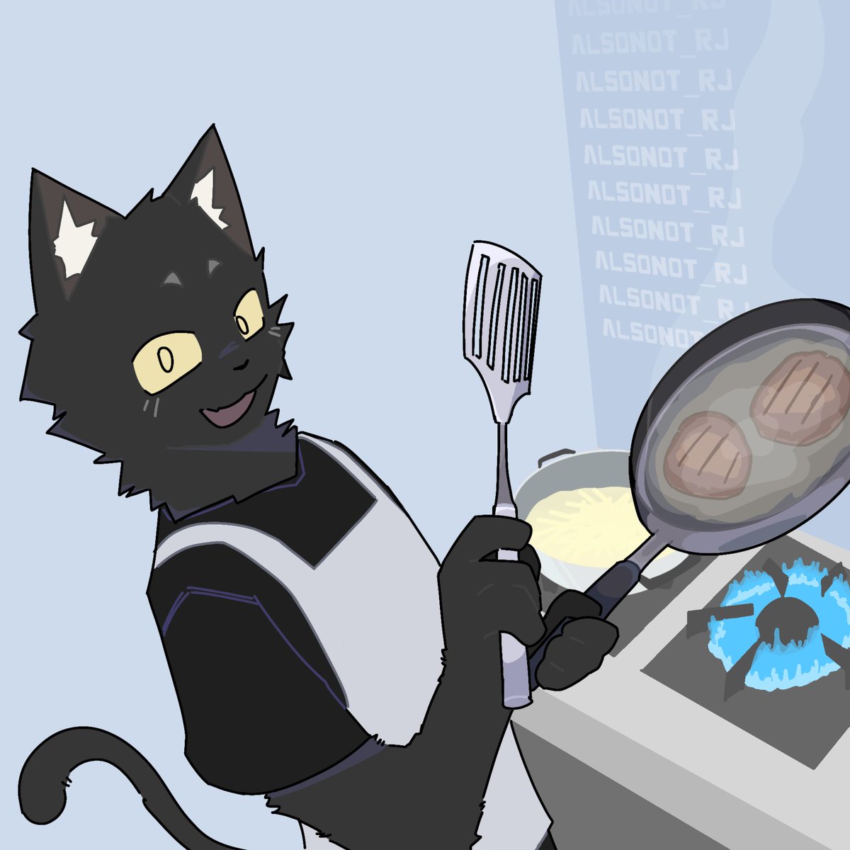 alsonorj's tweet photo. How it feels to cook a yummy meal as a cat. 
(Made this yesterday) 

#furryart #fursona https://t.co/z2hQsmejQR