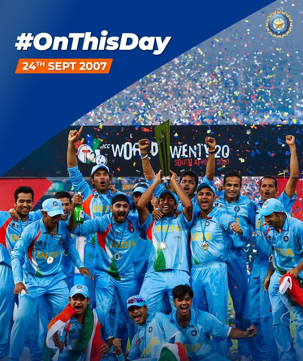 RoyKiFeed's tweet photo. 24 September 2007 — a landmark day for Indian cricket. 🇮🇳🏆

India lifted the inaugural T20 World Cup and became the first-ever champions..A triumph remembered even today.

#T20WorldCup2007 #IndianCricket #T20WorldCup https://t.co/tCumrZ7FXN