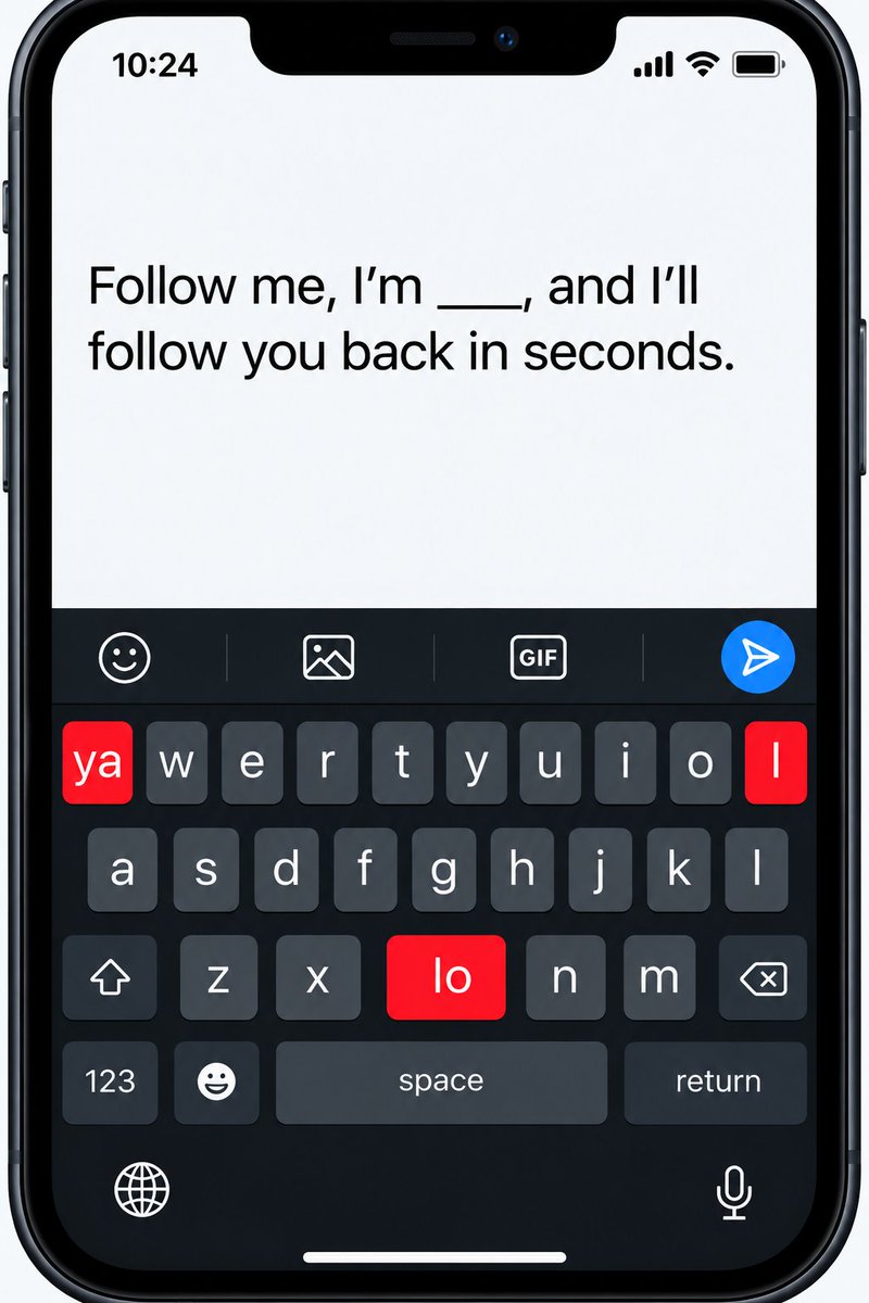 riereal005's tweet photo. Want to gain 10K followers?

Fill in the gap using 👉 [ya, lo, l] to form the word.

“Follow me, I’m ___, and I’ll follow you back in seconds.” https://t.co/aRyCGwzwst