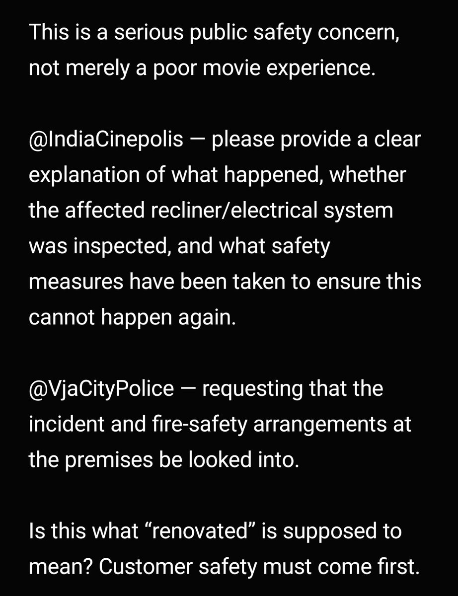 KrishnaK_9459's tweet photo. @IndiaCinepolis  @VjaCityPolice ㅤ
#Cinepolis #Vijayawada #PVPVijayawada #FireSafety #ConsumerSafety #ResidentEvil https://t.co/41hf8AqTr6