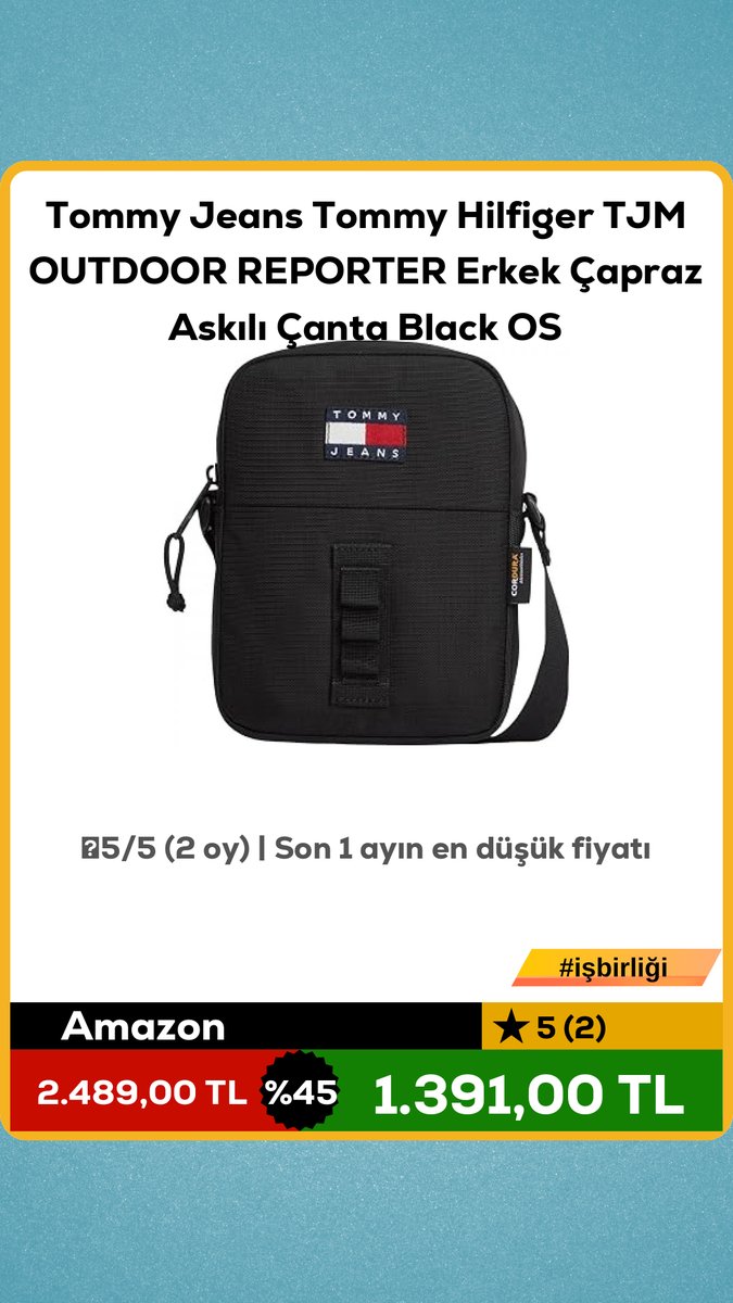 devindirim's tweet photo. Tommy Jeans Tommy Hilfiger TJM OUTDOOR REPORTER Erkek Çapraz Askılı Çanta Black OS
❌2.489,00 TL
✅1.391,00 TL
💲 % 45 indirim!
⭐5/5 (2 oy) | Son 1 ayın en düşük fiyatı
🛍 amazon
Link ve yapay zeka sonraki tweetde 👇 #tanitim amazon https://t.co/YsalfaL3Nl
