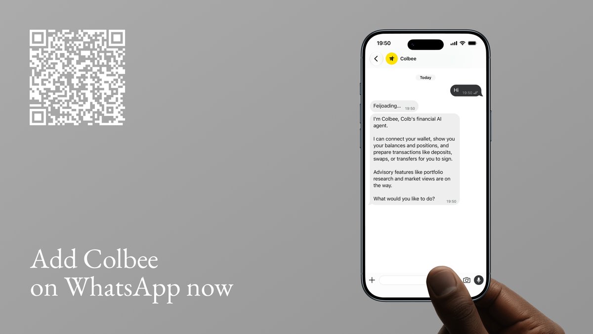 ColbFinance's tweet photo. Originally developed in Geneva for Colb’s qualified investor base, Colbee is now available to a broader audience through WhatsApp.

Private markets just entered the chat.

Just ask Colbee ↓ https://t.co/X78AaqaiG0