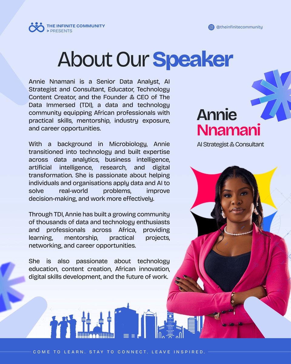 _techforge's tweet photo. Annie Namani is one of the brilliant minds joining us at #techforge2026

As a Data Analyst, Al Strategist, Consultant and Founder of The Data Immersed, Annie brings experience across Al, data, digital transformation and tech education.

We're excited to have her bring her perspective, experience and insights to The Builders' Blueprint.

📅 December 5th, 2026
📍 The Zone, Gbagada, Lagos

Come ready to learn. Come ready to connect. Come ready to build.

Grab your ticket now through the link in our bio