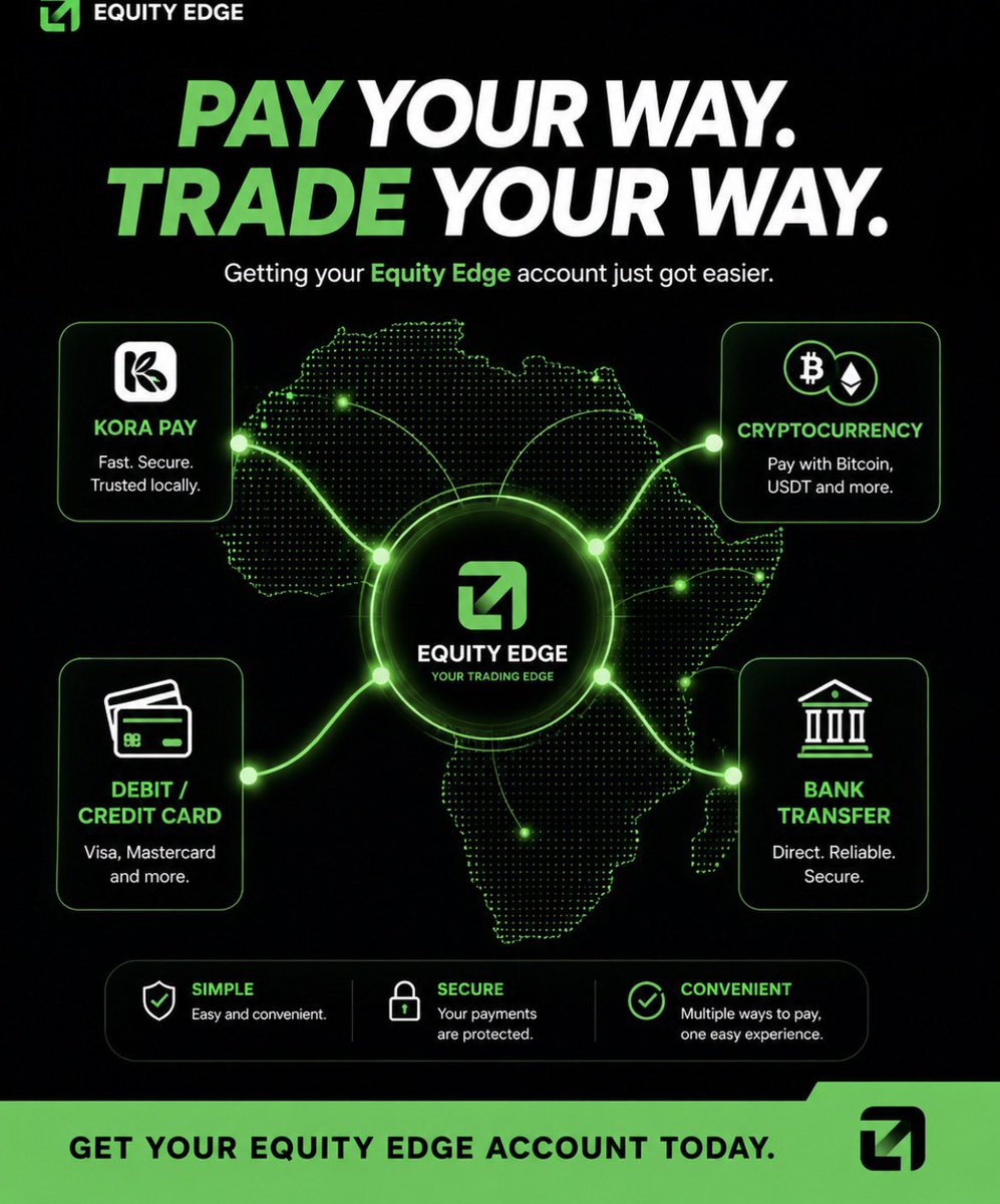 pipswithflow's tweet photo. 💳 PAY YOUR WAY. TRADE YOUR WAY.

Getting started with Equity Edge just got easier.

Pay with Kora Pay, cards, bank transfer, or crypto and choose the payment method that works for you.

🔥 Use code FLOW at checkout for 50% OFF. https://t.co/R6wmH7GElT