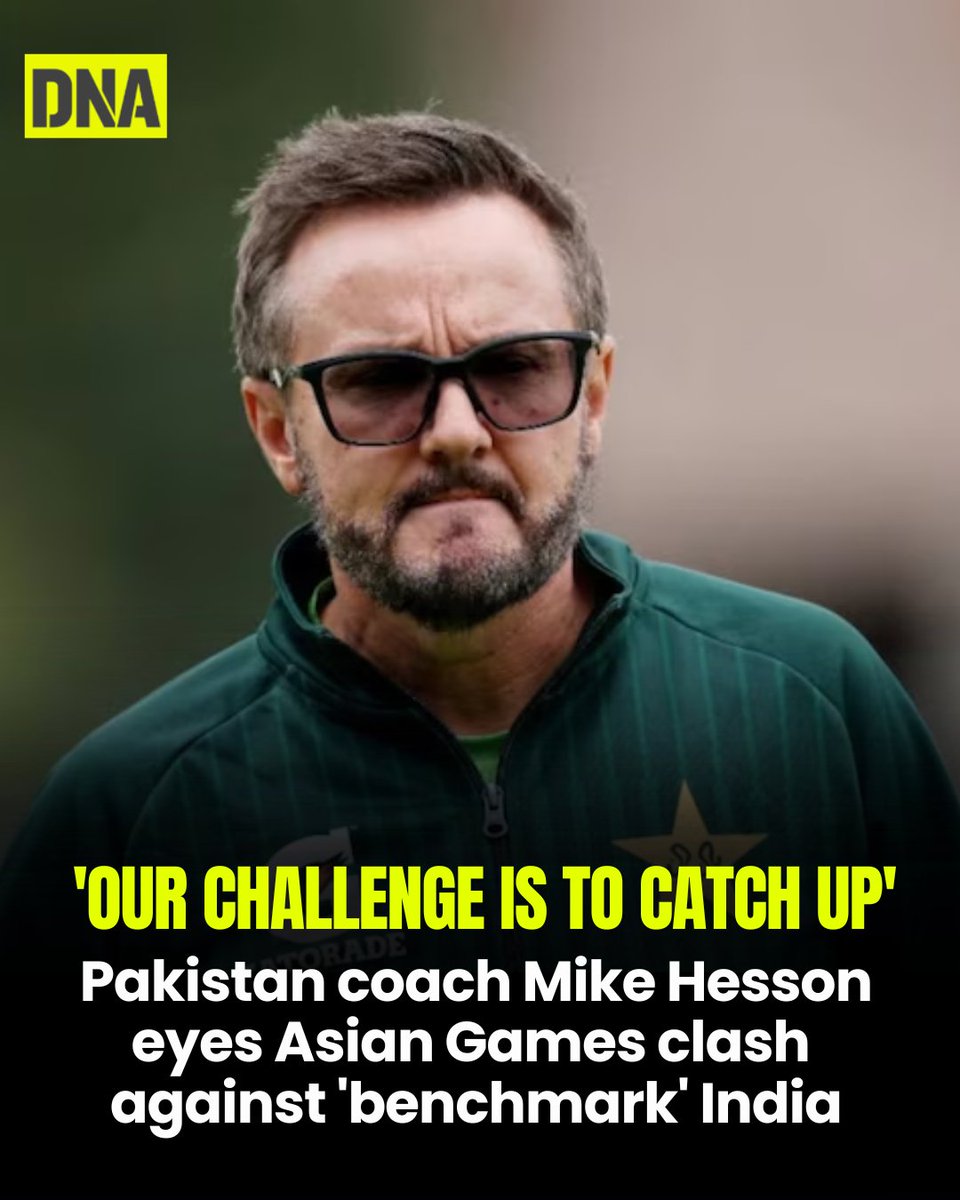 dna's tweet photo. Pakistan coach Mike Hesson has described India as the benchmark ahead of their Asian Games clash, saying his team’s challenge is to close the gap. Hesson highlighted India’s consistency and quality as Pakistan prepare for a high-profile cricket encounter.

Read here:https://t.co/4iGkJjkpqr

#INDvsPAK #AsianGames #MikeHesson #TeamIndia #DNAUpdates