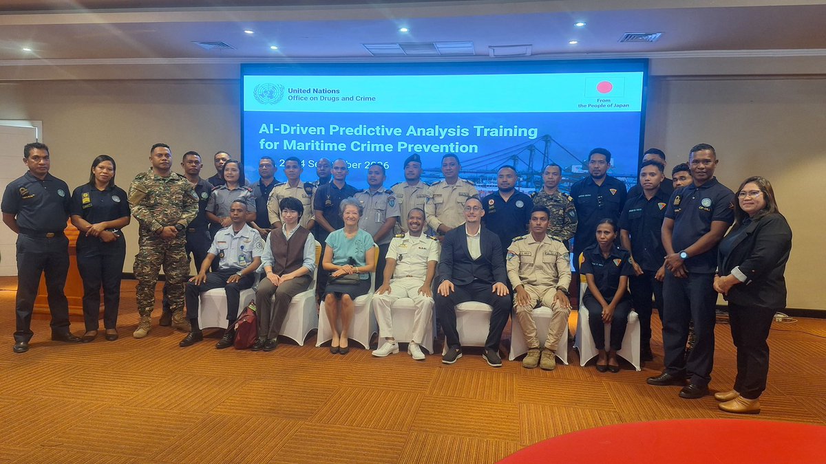 UNODC_BMB's tweet photo. @UNODC_BMB, with support from 🇯🇵@JapanMissionVie, completed AI-Driven Predictive Analysis Training for Maritime Crime Prevention for MLE agencies in Timor-Leste 🇹🇱, strengthening national capacity to use innovative, data-driven approaches for maritime security &amp; crime prevention. https://t.co/BSAf57vhVQ