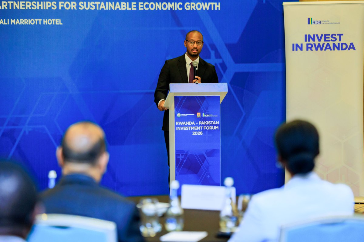 RDBrwanda's tweet photo. “Pakistan’s strong industrial foundation, including its expertise in textiles and apparel, manufacturing, pharmaceuticals, ICT, surgical instruments and other sectors, presents an opportunity for deeper cooperation with Rwanda’s development priorities.

Through our complementary strengths, we can build stronger supply chains, expand trade, reduce import dependency and create jobs in both countries.

Rwanda offers Pakistani businesses a strategic gateway to East Africa and the broader African market.”

— @AKajangwe, @RwandaTrade Minister, at today's Rwanda-Pakistan Investment Forum.

#InvestInRwanda
