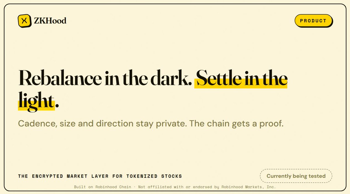 ZeroKhood's tweet photo. Rebalance in the dark. Settle in the light.

Your cadence and size stay private; the chain gets a proof, not a play-by-play. Status: Currently being tested. https://t.co/vybuwvbqLS
