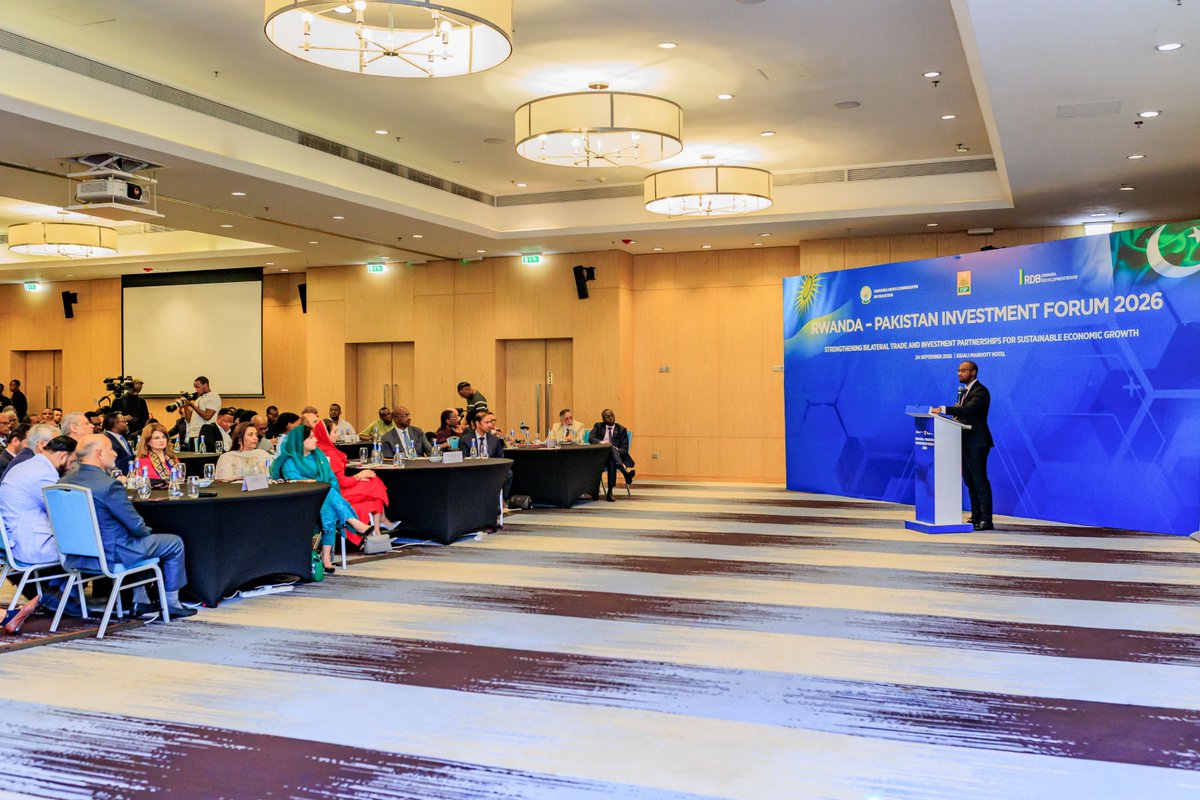 RDBrwanda's tweet photo. “Pakistan’s strong industrial foundation, including its expertise in textiles and apparel, manufacturing, pharmaceuticals, ICT, surgical instruments and other sectors, presents an opportunity for deeper cooperation with Rwanda’s development priorities.

Through our complementary strengths, we can build stronger supply chains, expand trade, reduce import dependency and create jobs in both countries.

Rwanda offers Pakistani businesses a strategic gateway to East Africa and the broader African market.”

— @AKajangwe, @RwandaTrade Minister, at today's Rwanda-Pakistan Investment Forum.

#InvestInRwanda