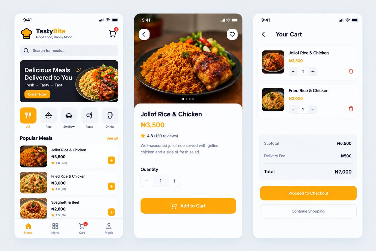Wisdomw6e's tweet photo. Day 4/15 Days UI/UX Design 
Food delivery assistant App design 
@JoshOpaleke 
@Meedaayyy https://t.co/FtQ4PQ7FLk
