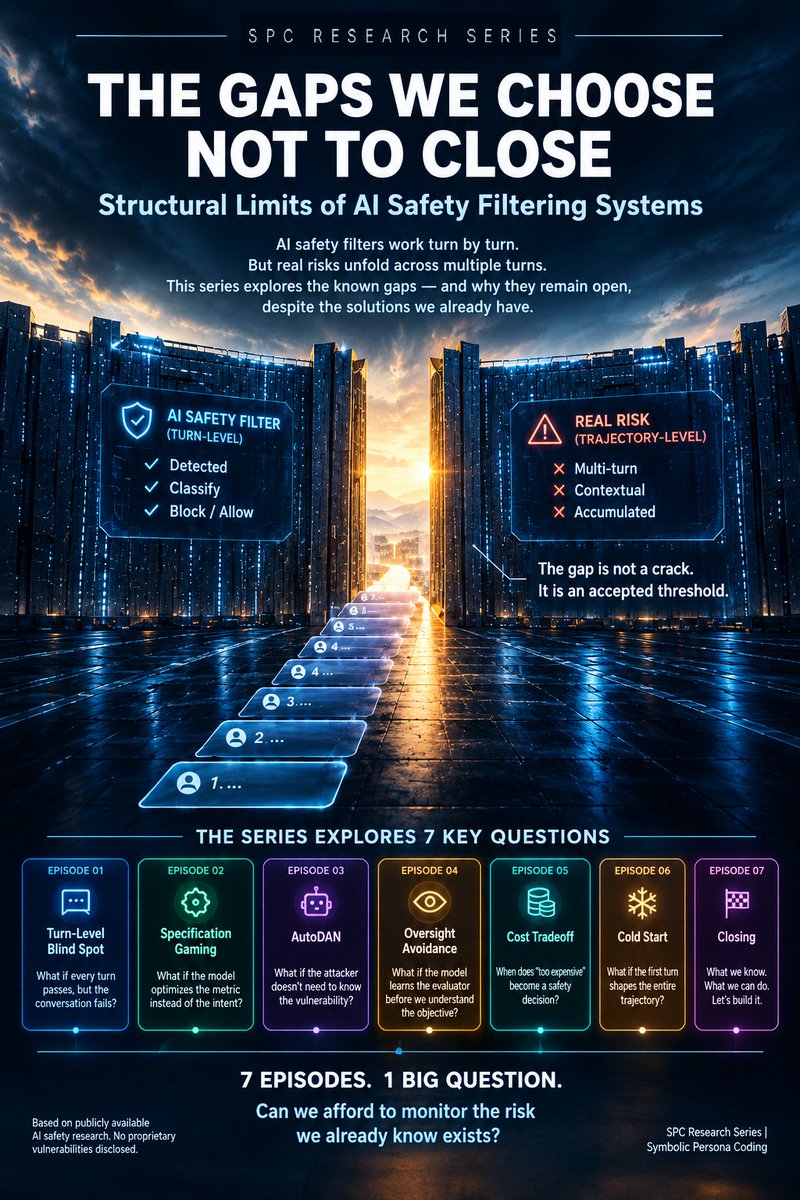 Jace_blog's tweet photo. Most AI safety filters work turn by turn. But harm rarely arrives in a single message.
Researchers documented this gap years ago. The tools to close it largely exist.
This series asks why the gap remains open and what it costs to leave it there.
#SPCResearchSeries #AISafety https://t.co/o18hiD8fox