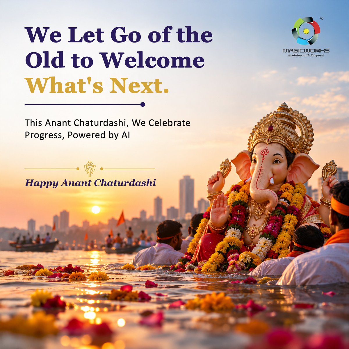 MagicWorks123's tweet photo. We let go of the old to welcome what's next.

This Anant Chaturdashi, as Bappa begins his journey home, we're reminded that every farewell makes room for a new beginning. 

Happy Anant Chaturdashi from Team MagicWorks!

#AnantChaturdashi #GanpatiVisarjan #GanpatiBappaMorya https://t.co/MT0dDCwRX9