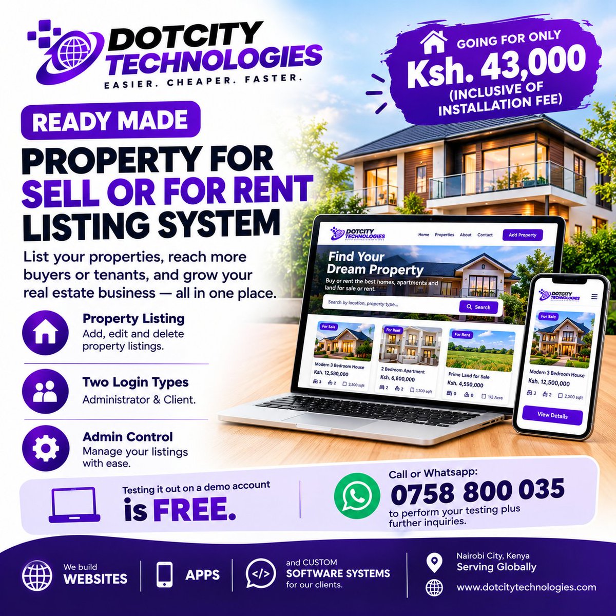 DotCity_Techs's tweet photo. Property agencies,

Tumecome kuwaokolea 😅

Property For Sell or For Sell Listing System

Call or Whatsapp: 0758800035 https://t.co/QPCIwwyrJa