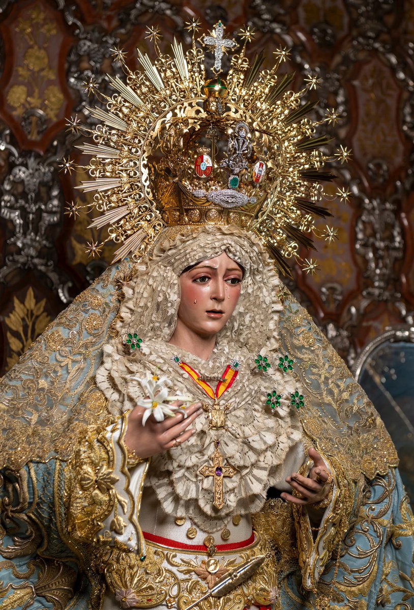 Hdad_Macarena's tweet photo. Como cada día, a las doce, rezamos el Ángelus para invocar y poner todas nuestras intenciones ante Nuestra Bendita Madre, María Santísima de la Esperanza.

El ángel del Señor anunció a María. Y concibió por obra y gracia del Espíritu Santo.

(Dios te salve, María...)

He aquí la esclava del Señor.
Hágase en mí según tu palabra.

(Dios te salve, María...)

Y el Verbo de Dios se hizo carne.
Y habitó entre nosotros.

(Dios te salve, María...)

Ruega por nosotros, Santa Madre de Dios, para que seamos dignos de alcanzar las promesas de Jesucristo.

Oremos 🙏🏻
Oh Padre, Infunde en nuestra alma tu gracia. Tú, que en la anunciación del Ángel nos has revelado la encarnación de tu Hijo, por su pasión y su cruz condúcenos a la gloria de la resurrección. Por Cristo, Nuestro Señor. Amén.

📸 @manuel_bgalvz